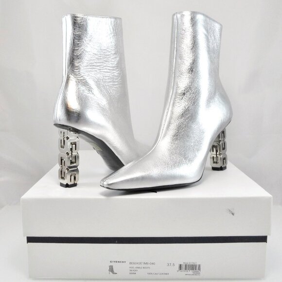 NIB$1375 Givenchy G Cube Metallic High Heels Point Toe Ankle Booties 37.5 7.5 - Picture 13 of 16